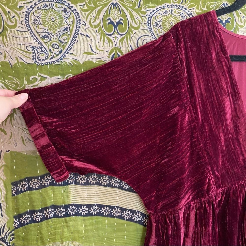Natural Life Maroon Stella V-Neckline Crushed Velvet Boho Mini Dress Size Large - Picture 7 of 14
